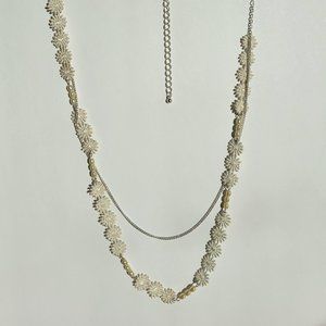 White Flower & Bead Silver necklace NK_WT0006